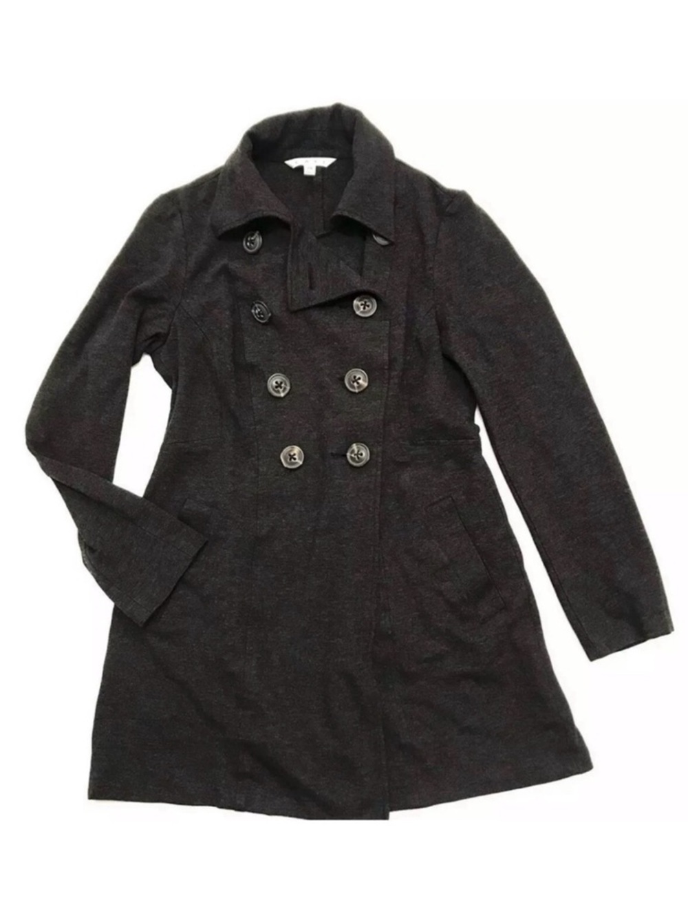 CAbi Ponte Knit Double Breasted Trench Pea Coat XS Dark Grey Charcoal Casablanca - Picture 3 of 16